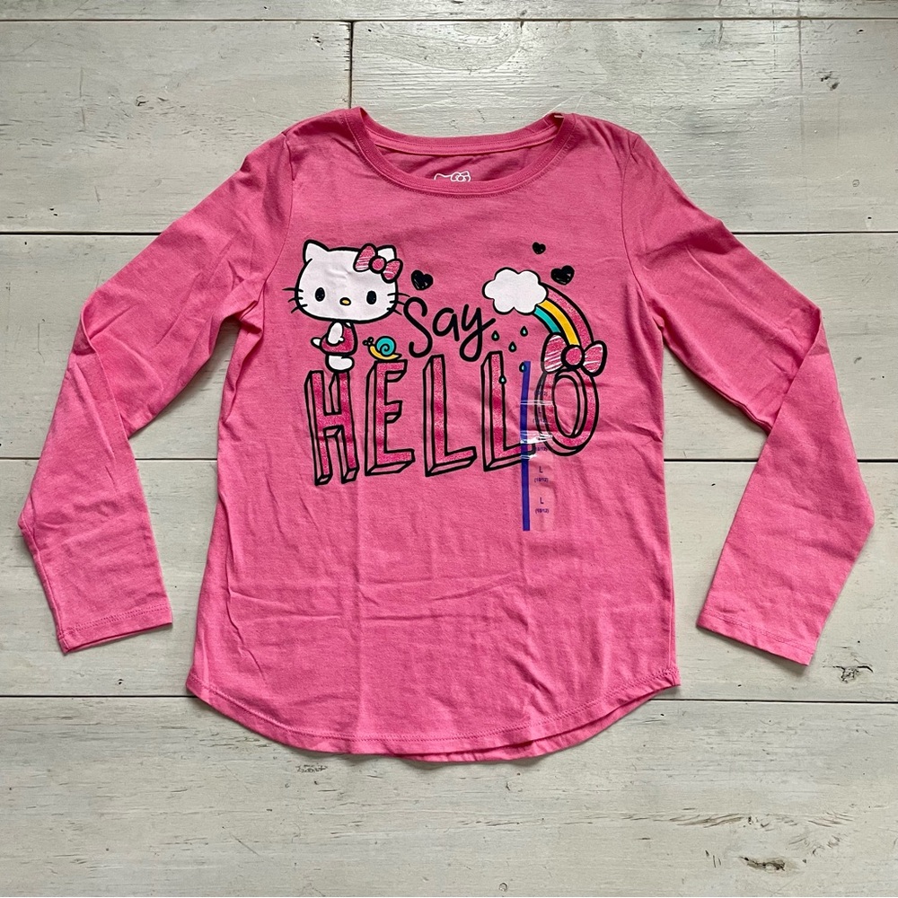 Hello Kitty “Say Hello” Pink Long Sleeve Tee Girls Size L (10/12) NWOT
